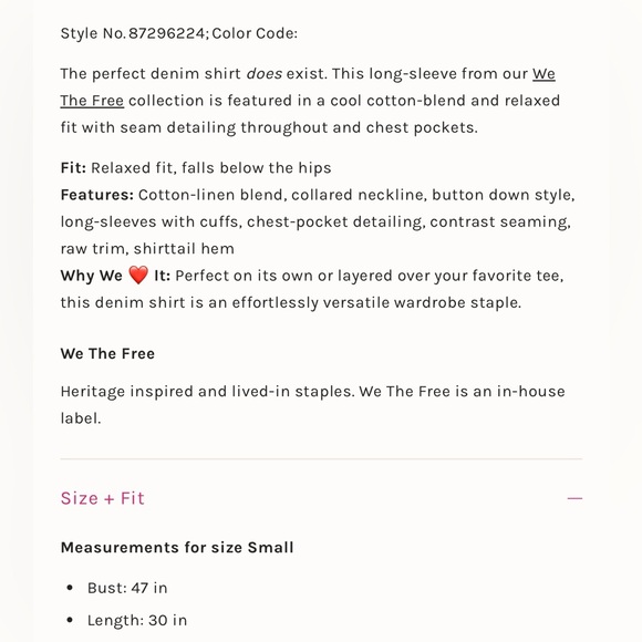 Free People We The Free “Lily” Oversized Denim Button Down Work Shirt - Picture 7 of 7